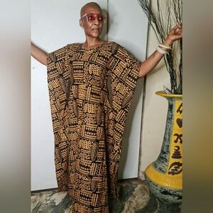 Elegant Brown Patterned Maxi Dress